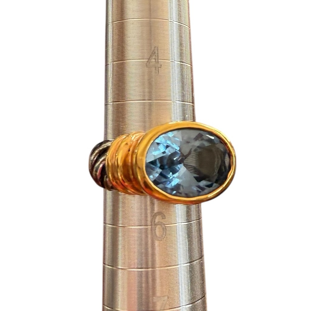Gold-Tone and Silver-Tone Ring with Blue Stone Size 5 - Picture 12 of 12